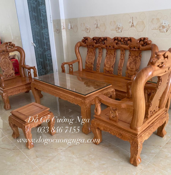 Bộ bàn ghế salon gỗ gõ đỏ tay 10 - 6 món 