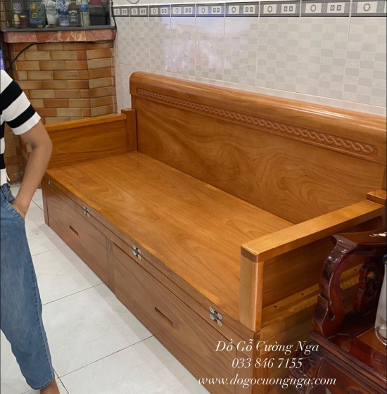 Giường Gấp Gỗ Gõ Đỏ 2 Ngăn Kéo 1m4x2m Giá Rẻ 