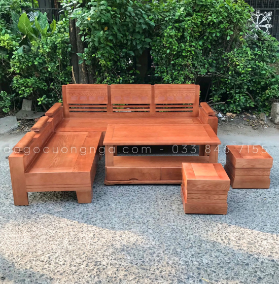 Bộ Ghế Sofa Góc L Gỗ Sồi Nga 2mx1m8 Tay Trứng - Màu Xoan 