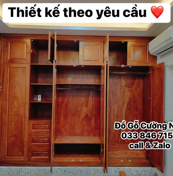 Tủ Quần Áo Gỗ Hương Đá 6 Cánh Cao 2 Tầng Thiết Kế Theo Yêu Cầu 