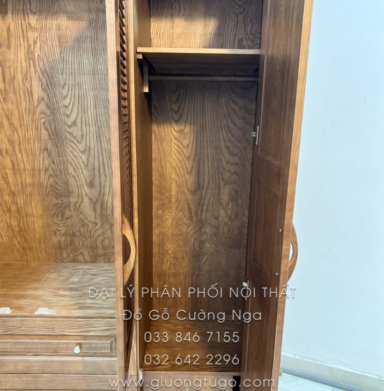 Tủ Quần Áo Gỗ Sồi 4 Cánh Màu Óc Chó - Mẫu Lá Sách 