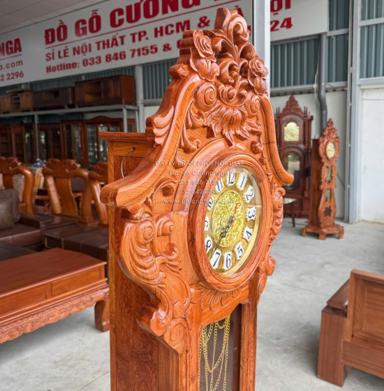 Đồng Hồ Gỗ Hương Đá Mẫu Hoa Lá Tây Cao Cấp 1m75