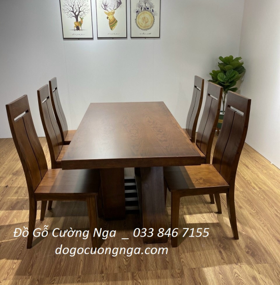 Bàn ăn gỗ sôi nga mặt đá 6 ghế hiện đại BG 056