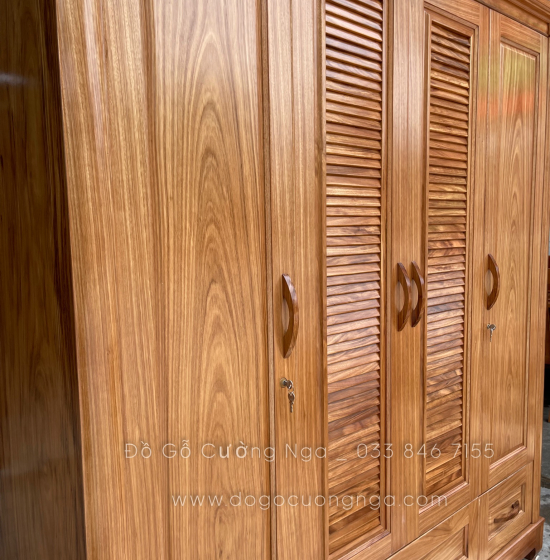 Tủ quần áo gỗ hương xám cao cấp 4 cánh  2m mẫu lá sách 