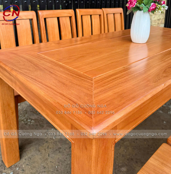 Bộ Bàn Ăn Gỗ Gõ Đỏ Hiện Đại 8 Ghế Mặt Liền 