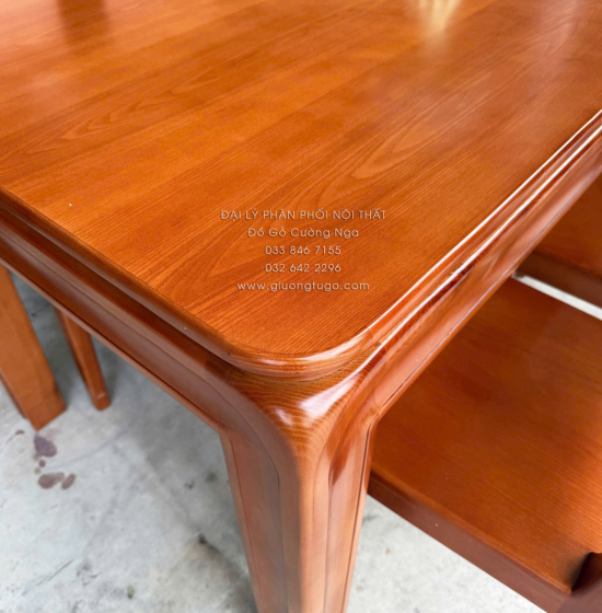 Bàn Ăn Gỗ Sồi Nga 6 Ghế Màu Cánh Gián Mẫu Chân Bo Hiện Đại