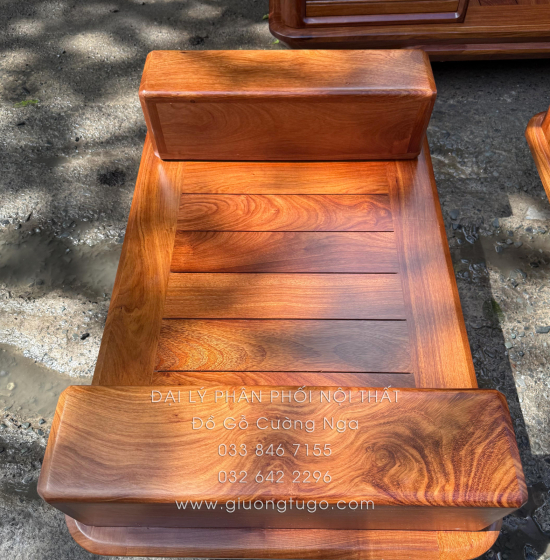 Sofa Gỗ Hương Vàng Góc L Chân Thuyền 3m25 x 2m15 Cao Cấp