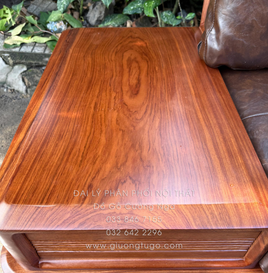 Sofa Gỗ Hương Vàng Góc L Chân Thuyền 3m25 x 2m15 Cao Cấp