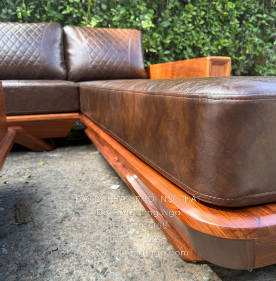 Sofa Gỗ Hương Vàng Góc L Chân Thuyền 3m25 x 2m15 Cao Cấp