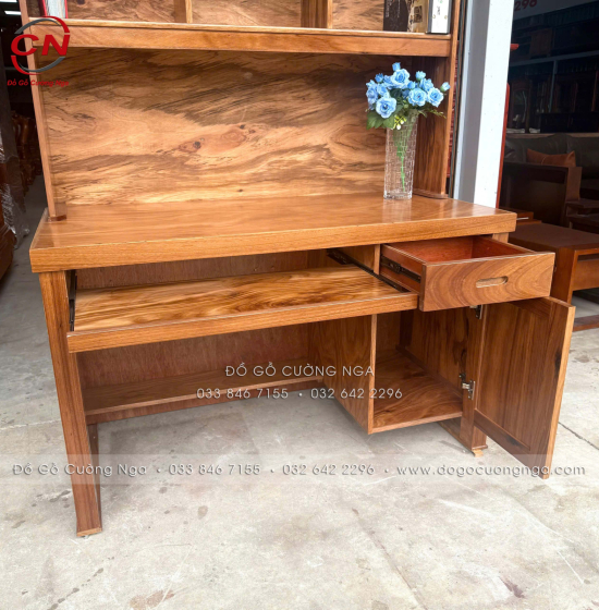 Bàn Ghế Học Sinh Gỗ Hương Xám 1m Có Kệ Sách BH 24.1