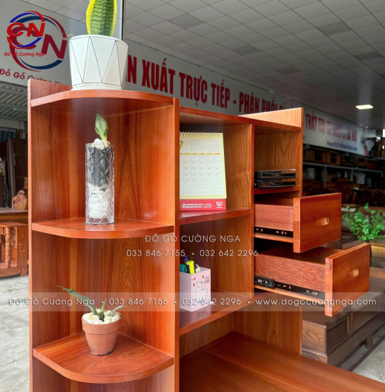 Bàn Làm Việc Gỗ Xoan Đào Kèm Kệ Sách Hiện Đại, Bền Chắc