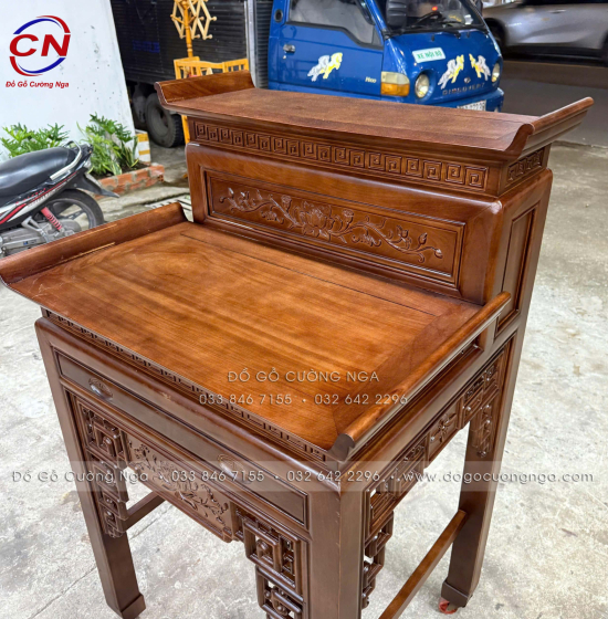 Bàn Thờ Gỗ Gõ Đỏ 2 Tầng 88cm Sơn Màu Óc Chó – Gọn Gàng