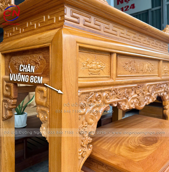 Bàn Thờ Gỗ Gõ Đỏ 1m27 Chạm Như Ý – Dáng Án Gian Gọn, Chạm Sắc Nét