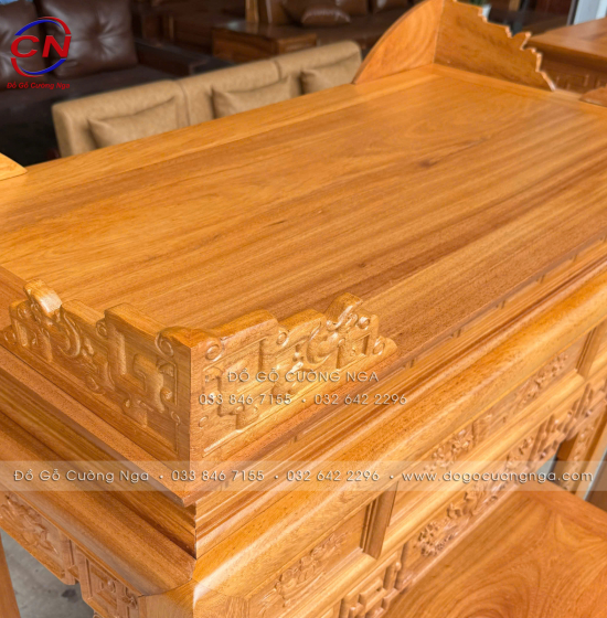 Bàn Thờ Án Gian Gỗ Gõ Đỏ 1m27 Thiết Kế Chạm Sen Trang Nghiêm, Cân Đối