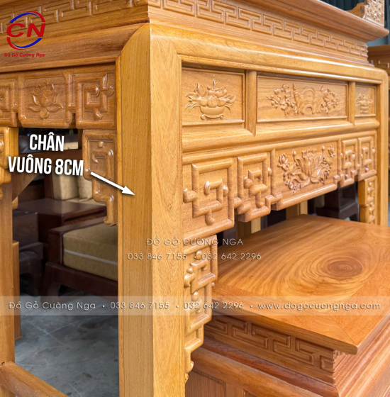 Bàn Thờ Án Gian Gỗ Gõ Đỏ 1m27 Thiết Kế Chạm Sen Trang Nghiêm, Cân Đối