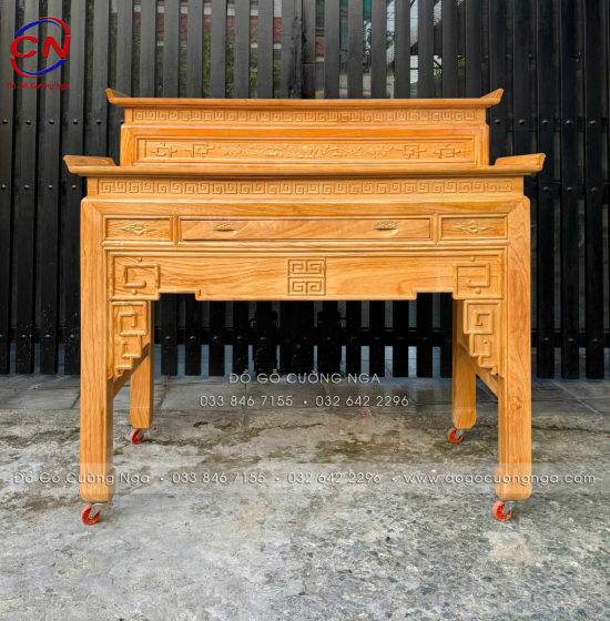 Bàn Thờ Gỗ Gõ Đỏ 2 Tầng Chạm Chữ Phúc 1m53 Bền Đẹp