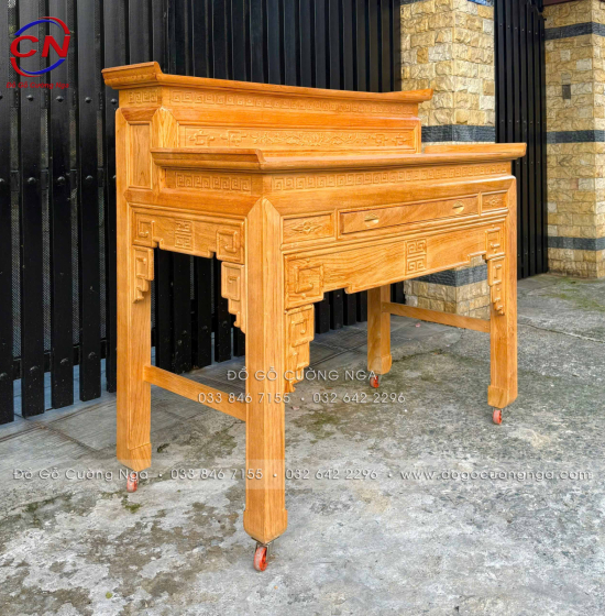 Bàn Thờ Gỗ Gõ Đỏ 2 Tầng Chạm Chữ Phúc 1m53 Bền Đẹp