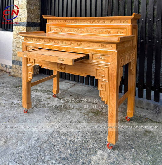Bàn Thờ Gỗ Gõ Đỏ 2 Tầng Chạm Chữ Phúc 1m53 Bền Đẹp