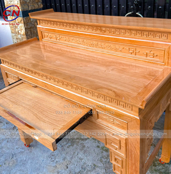 Bàn Thờ Gỗ Gõ Đỏ 2 Tầng Chạm Chữ Phúc 1m53 Bền Đẹp