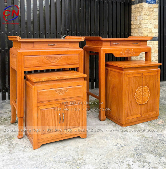 Bàn Thờ Kèm Tủ Cơm Gỗ Gõ Đỏ 1m07 Cho Chung Cư, Căn Hộ 