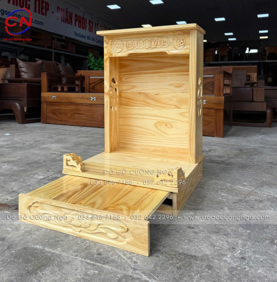 Bộ 3 Chi Tiết Bàn Thờ Ông Địa Thần Tài Gỗ Thông Tam Cấp Gọn Đẹp