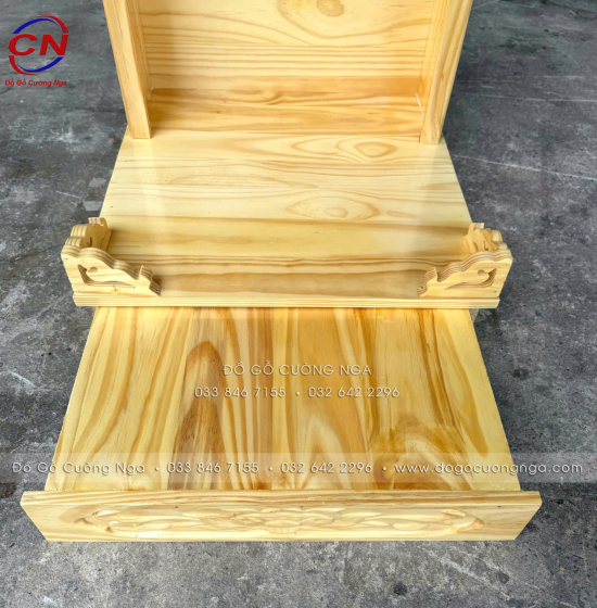 Bộ 3 Chi Tiết Bàn Thờ Ông Địa Thần Tài Gỗ Thông Tam Cấp Gọn Đẹp