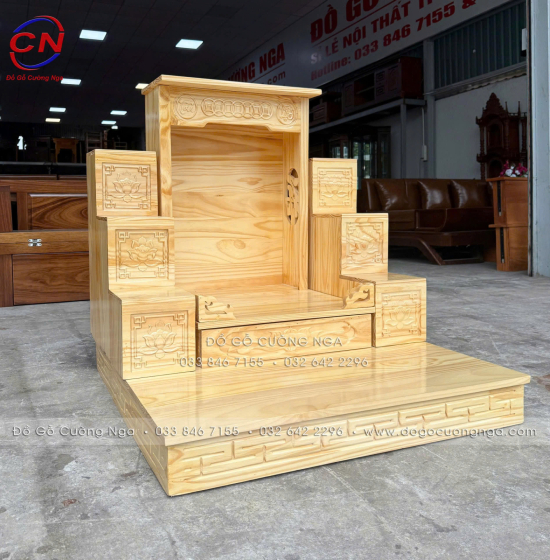 Bộ 3 Chi Tiết Bàn Thờ Ông Địa Thần Tài Gỗ Thông Tam Cấp Gọn Đẹp