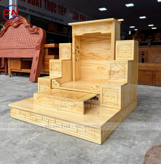 Bộ 3 Chi Tiết Bàn Thờ Ông Địa Thần Tài Gỗ Thông Tam Cấp Gọn Đẹp