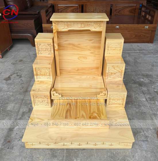 Bộ 3 Chi Tiết Bàn Thờ Ông Địa Thần Tài Gỗ Thông Tam Cấp Gọn Đẹp