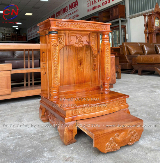 Bàn Thờ Ông Địa Gỗ Xoan 60cm Màu Gõ Đỏ Đẹp