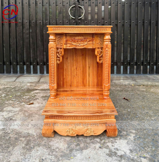 Bàn Thờ Ông Địa Gỗ Xoan 60cm Màu Gõ Đỏ Đẹp