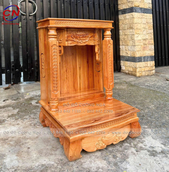 Bàn Thờ Ông Địa Gỗ Xoan 60cm Màu Gõ Đỏ Đẹp
