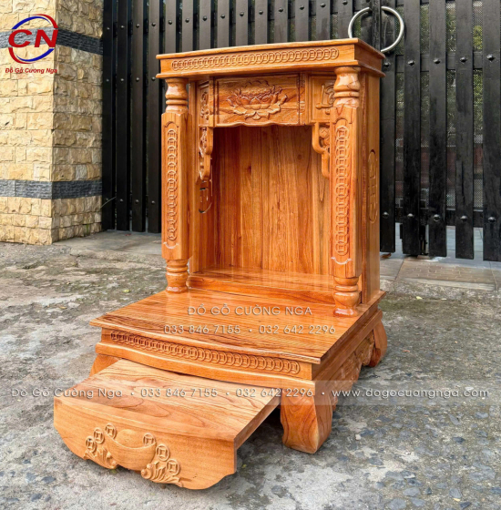 Bàn Thờ Ông Địa Gỗ Xoan 60cm Màu Gõ Đỏ Đẹp