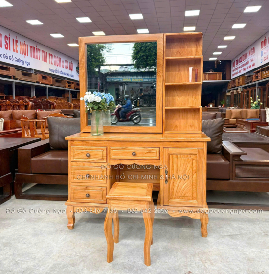 Bàn Trang Điểm Gỗ Gõ Đỏ Gương Trượt 1m07 – Gọn Khi Đóng, Rộng Khi Dùng