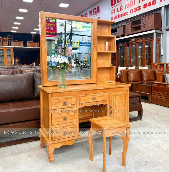 Bàn Trang Điểm Gỗ Gõ Đỏ Gương Trượt 1m07 – Gọn Khi Đóng, Rộng Khi Dùng