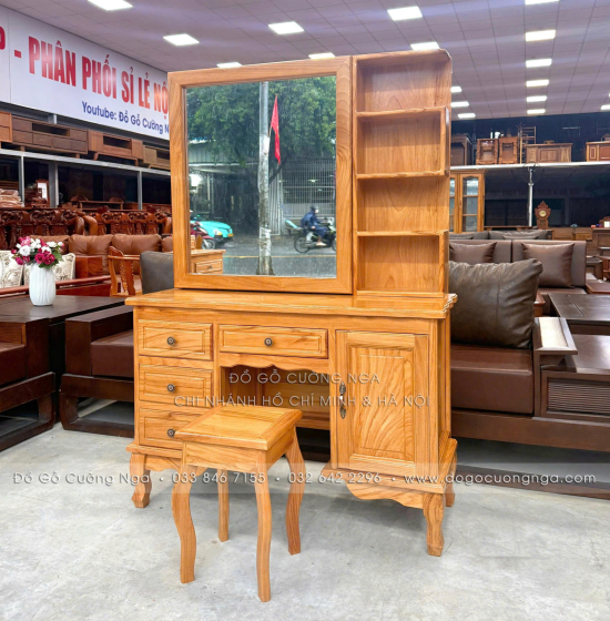 Bàn Trang Điểm Gỗ Gõ Đỏ Gương Trượt 1m07 – Gọn Khi Đóng, Rộng Khi Dùng