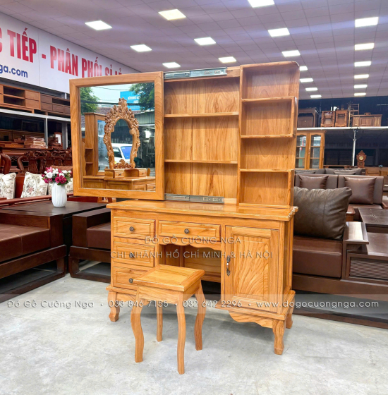 Bàn Trang Điểm Gỗ Gõ Đỏ Gương Trượt 1m07 – Gọn Khi Đóng, Rộng Khi Dùng
