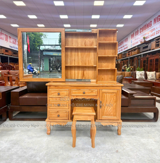Bàn Trang Điểm Gỗ Gõ Đỏ Gương Trượt 1m07 – Gọn Khi Đóng, Rộng Khi Dùng