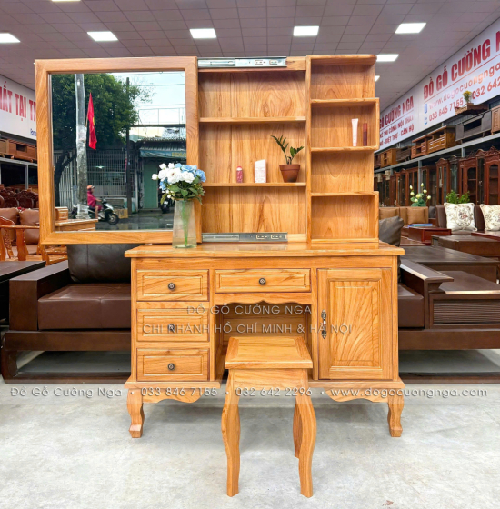 Bàn Trang Điểm Gỗ Gõ Đỏ Gương Trượt 1m07 – Gọn Khi Đóng, Rộng Khi Dùng