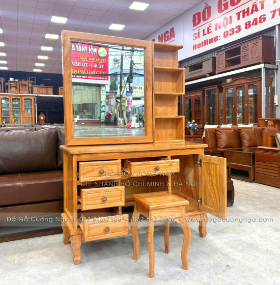 Bàn Trang Điểm Gỗ Gõ Đỏ Gương Trượt 1m07 – Gọn Khi Đóng, Rộng Khi Dùng