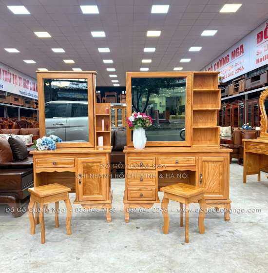 Bàn Trang Điểm Gỗ Gõ Đỏ Gương Trượt 1m07 – Gọn Khi Đóng, Rộng Khi Dùng