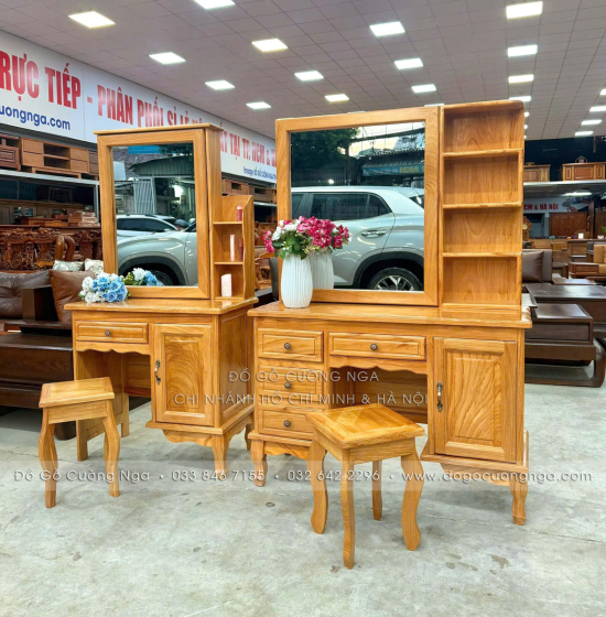 Bàn Trang Điểm Gỗ Gõ Đỏ Gương Trượt 80cm – Tiện Cho Phòng Ít Diện Tích