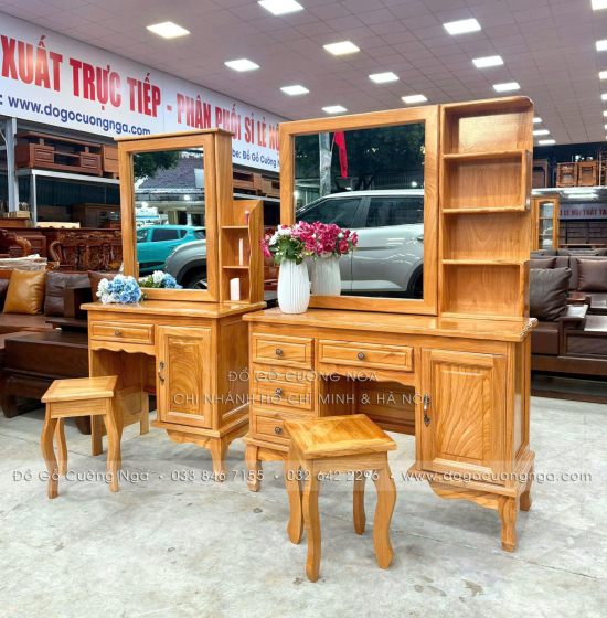 Bàn Trang Điểm Gỗ Gõ Đỏ Gương Trượt 1m07 – Gọn Khi Đóng, Rộng Khi Dùng
