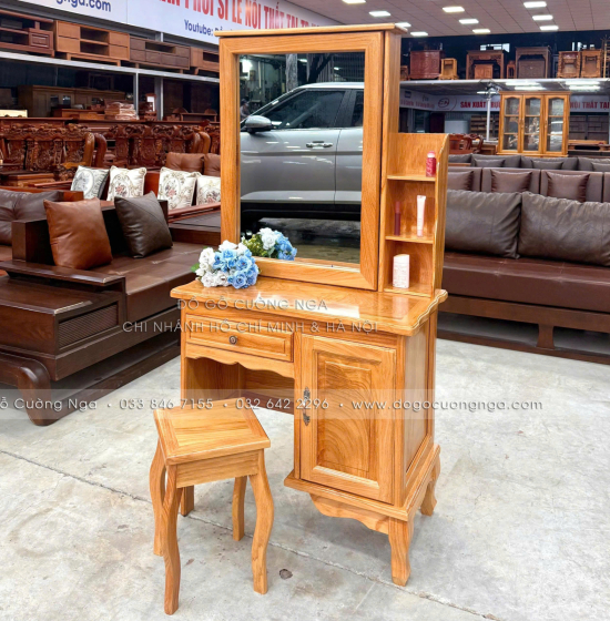 Bàn Trang Điểm Gỗ Gõ Đỏ Gương Trượt 80cm – Tiện Cho Phòng Ít Diện Tích