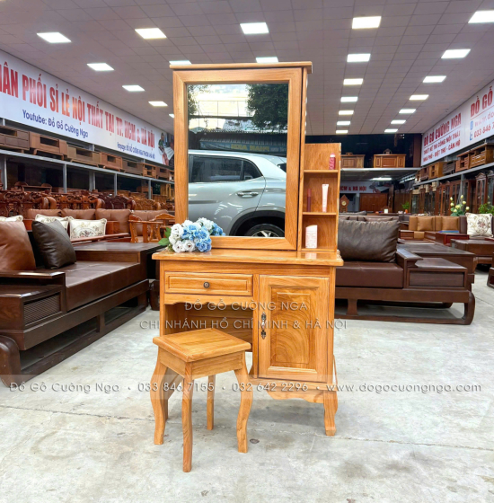 Bàn Trang Điểm Gỗ Gõ Đỏ Gương Trượt 80cm – Tiện Cho Phòng Ít Diện Tích