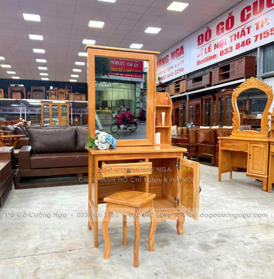 Bàn Trang Điểm Gỗ Gõ Đỏ Gương Trượt 80cm – Tiện Cho Phòng Ít Diện Tích