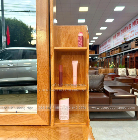 Bàn Trang Điểm Gỗ Gõ Đỏ Gương Trượt 80cm – Tiện Cho Phòng Ít Diện Tích