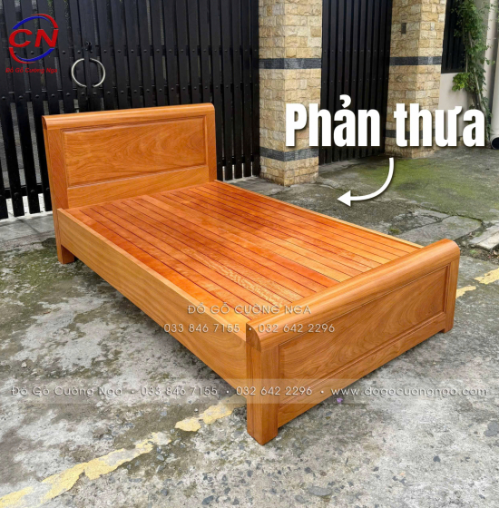 Giường Đơn Gỗ Gõ Đỏ 1m2 Mẫu Bắt Chỉ Đơn Giản Đẹp