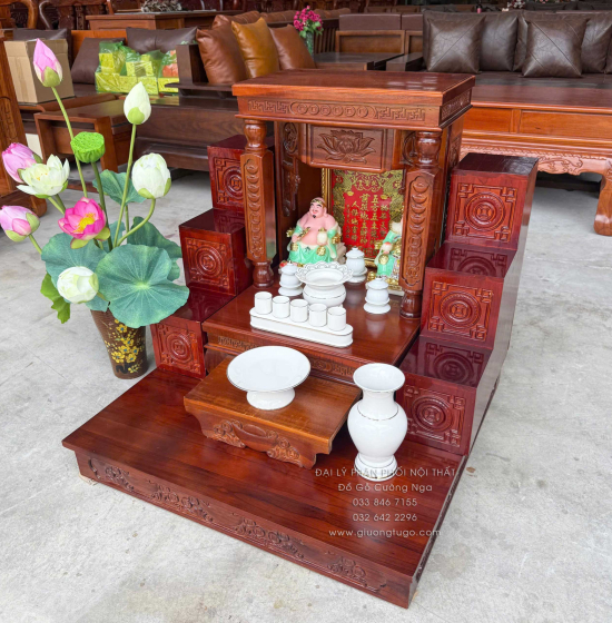 Trọn Bộ Bàn Thờ Ông Địa - Thần Tài Gỗ Tràm 6 Món