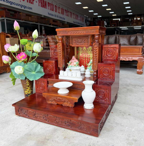 Trọn Bộ Bàn Thờ Ông Địa - Thần Tài Gỗ Tràm 6 Món